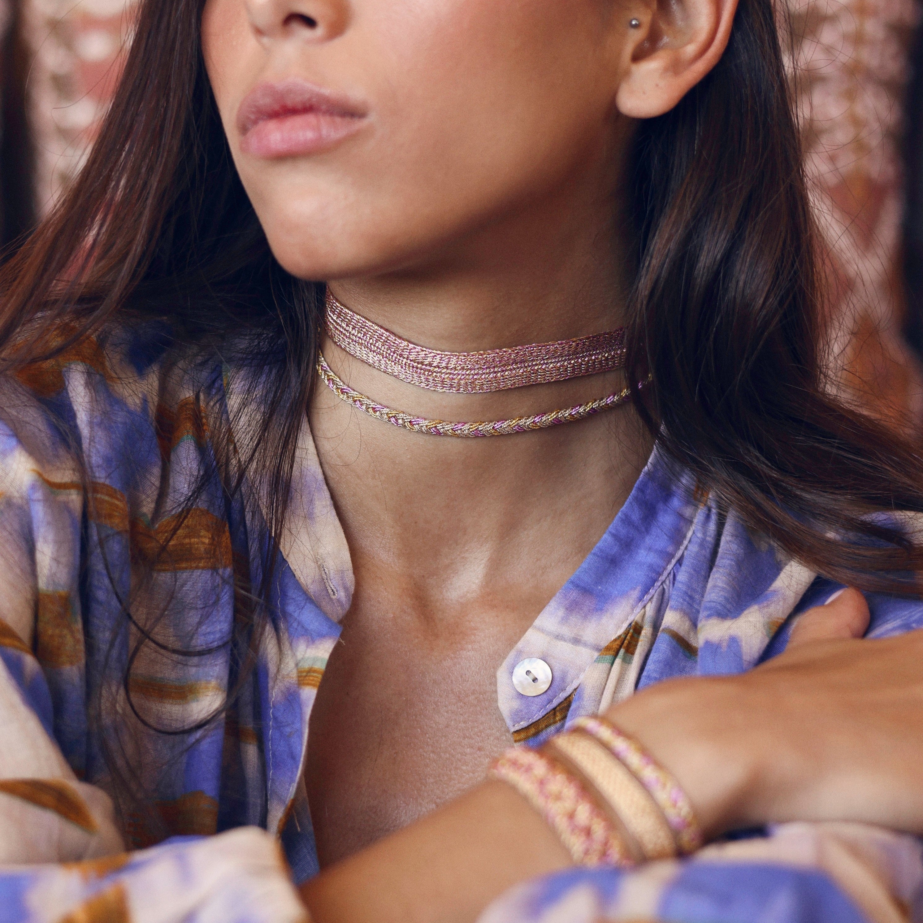 Eya nº2 Choker in Rose Gold Amber Hot Pink
