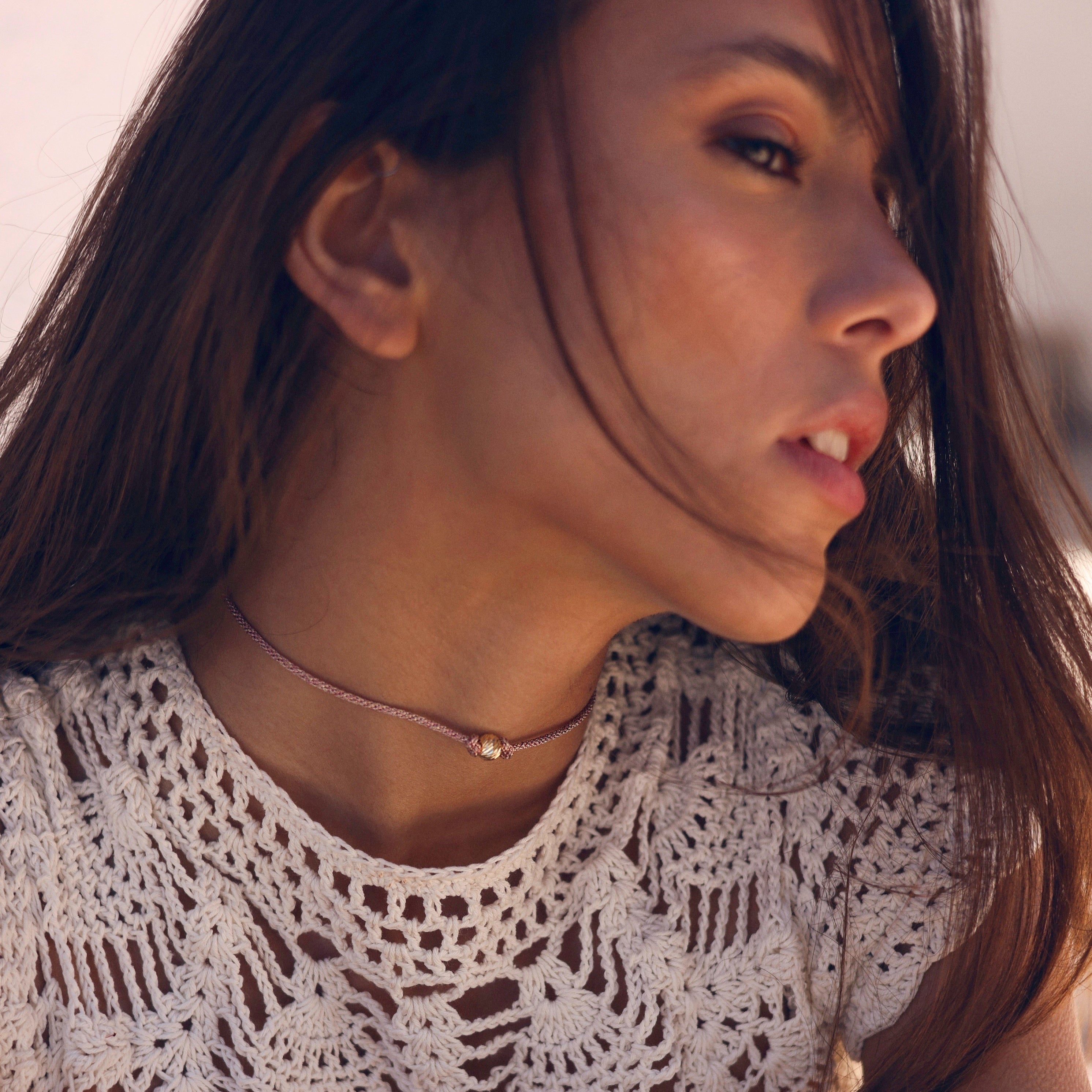 Zina Necklace in Rose Gold Muted Burgundy w/ 18k gold