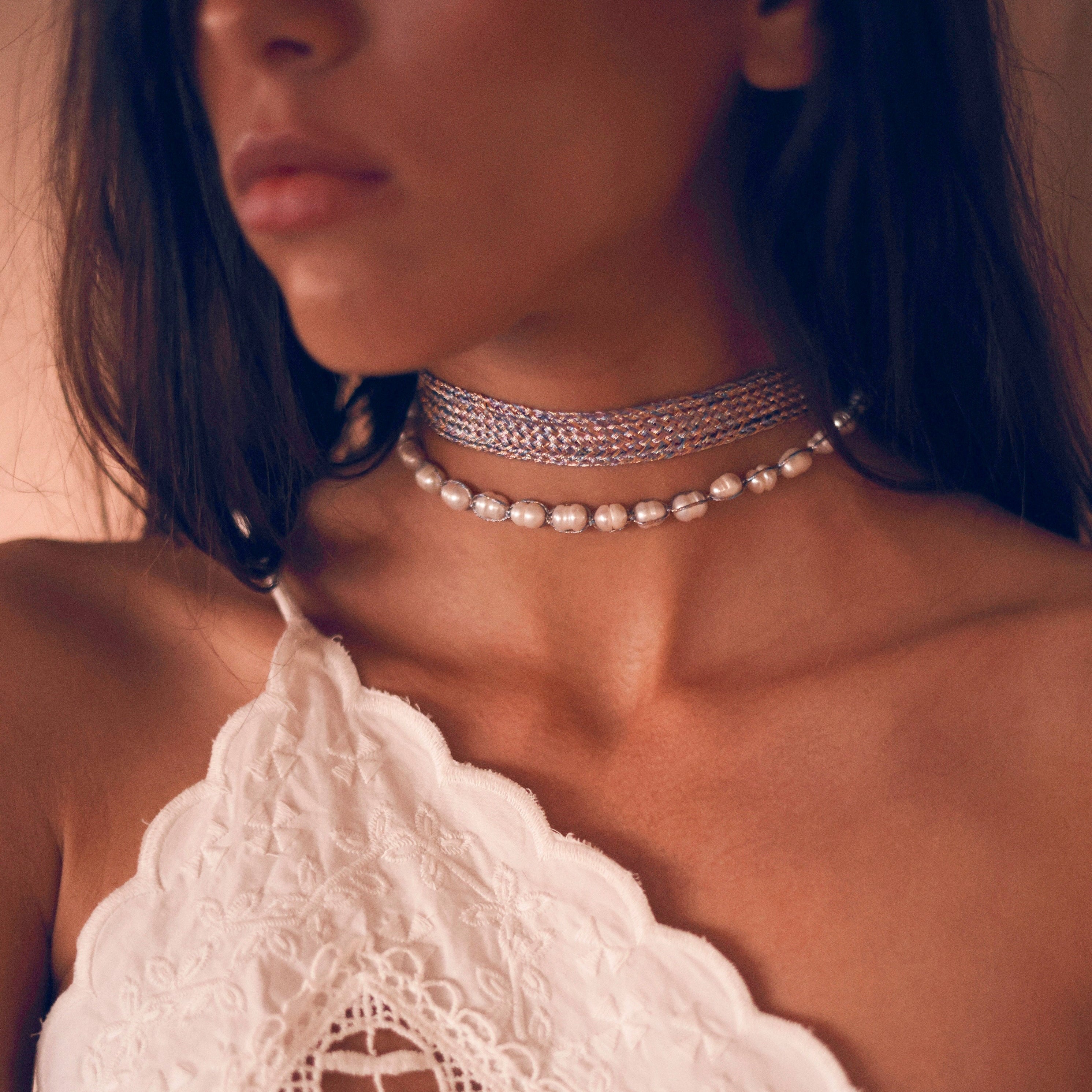 Anar Necklace in Rose Gold Parma Silver Blue