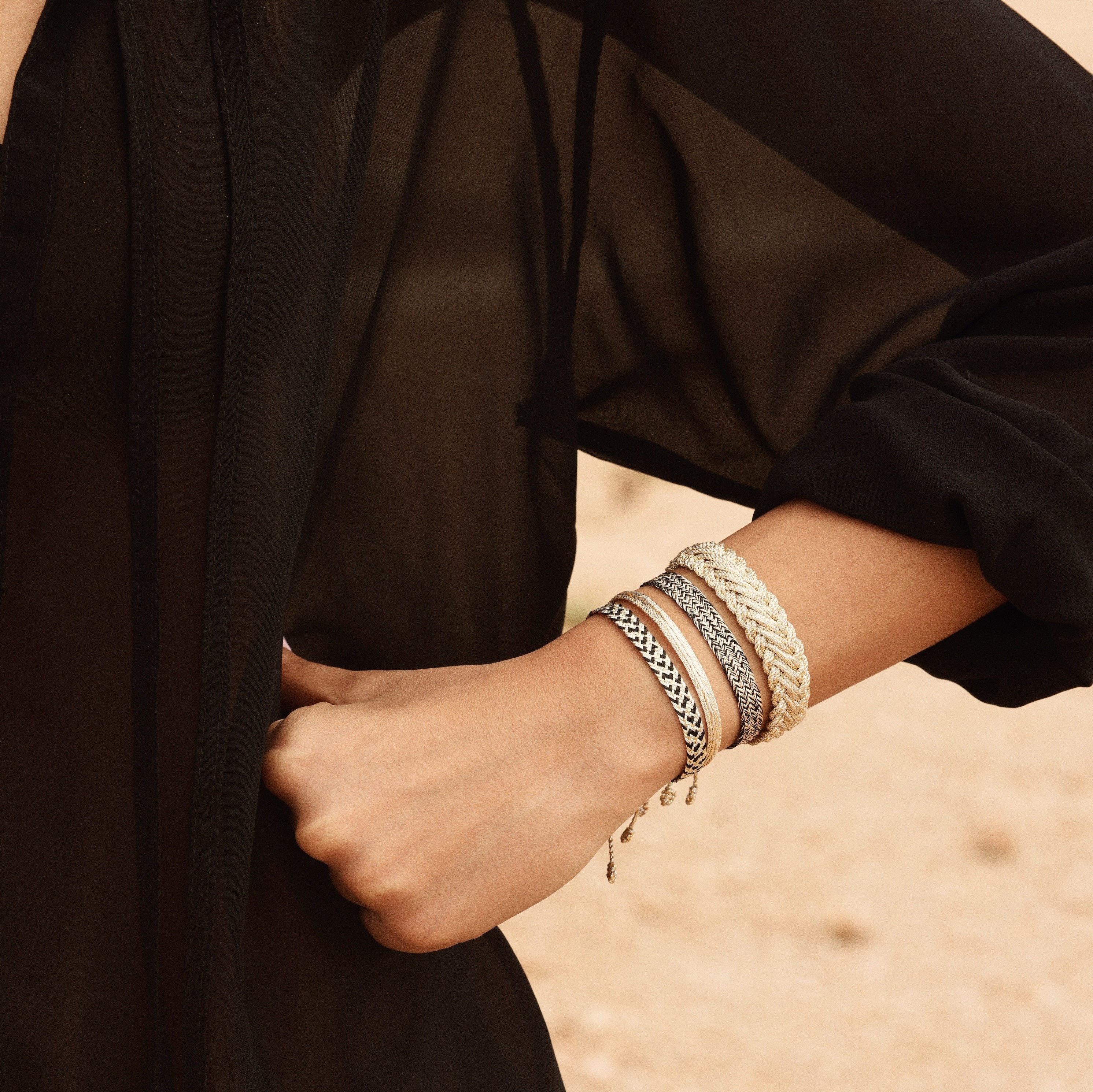 Duo Bracelet Ania n°2 Gold & Silver Ebony + Mini arrow GS