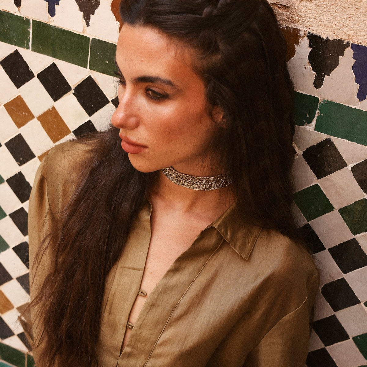 Choker Uzoud nº1 en Peach & Silver Pistachio Chestnust
