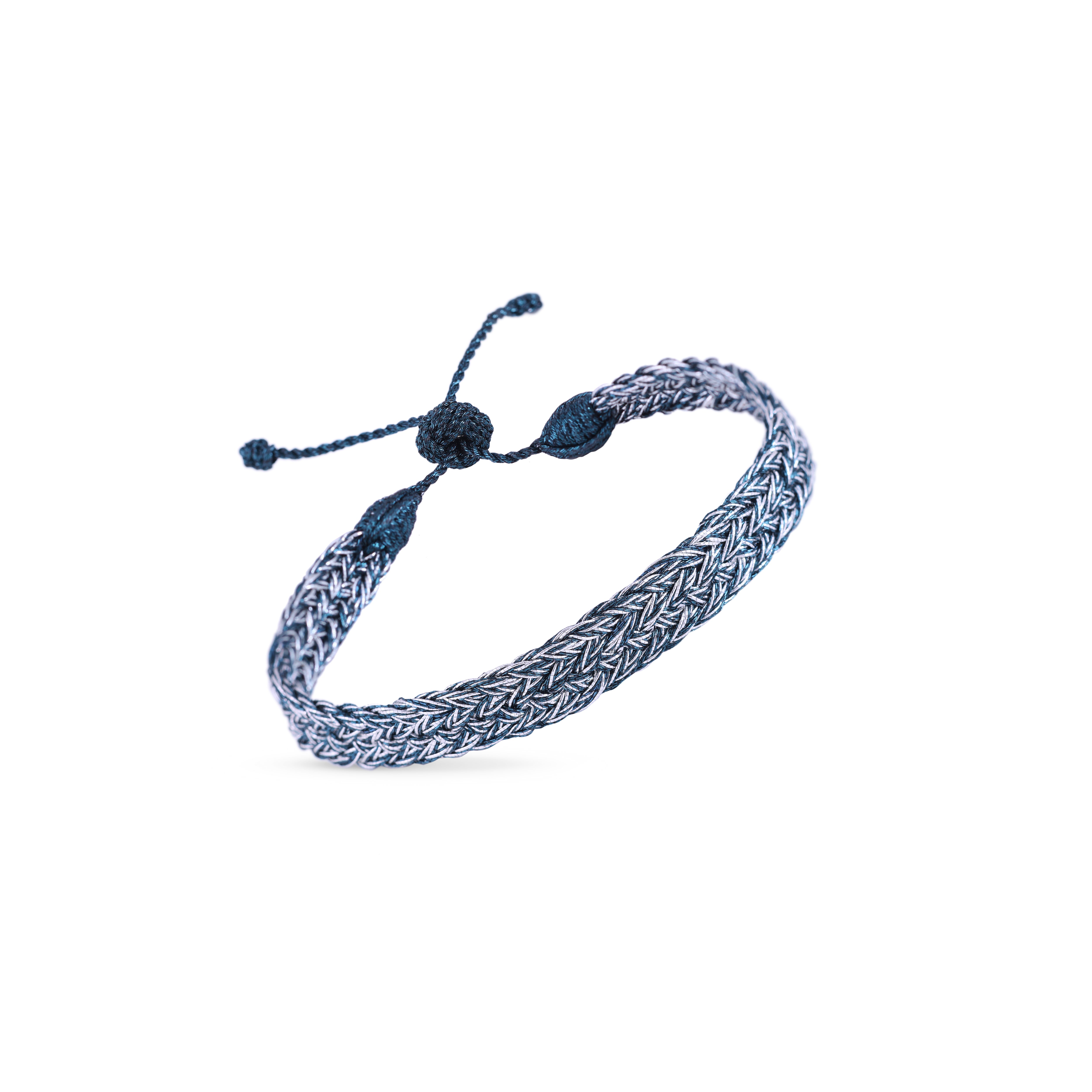 Double-U Bracelet in Silver Navy Blue - Men