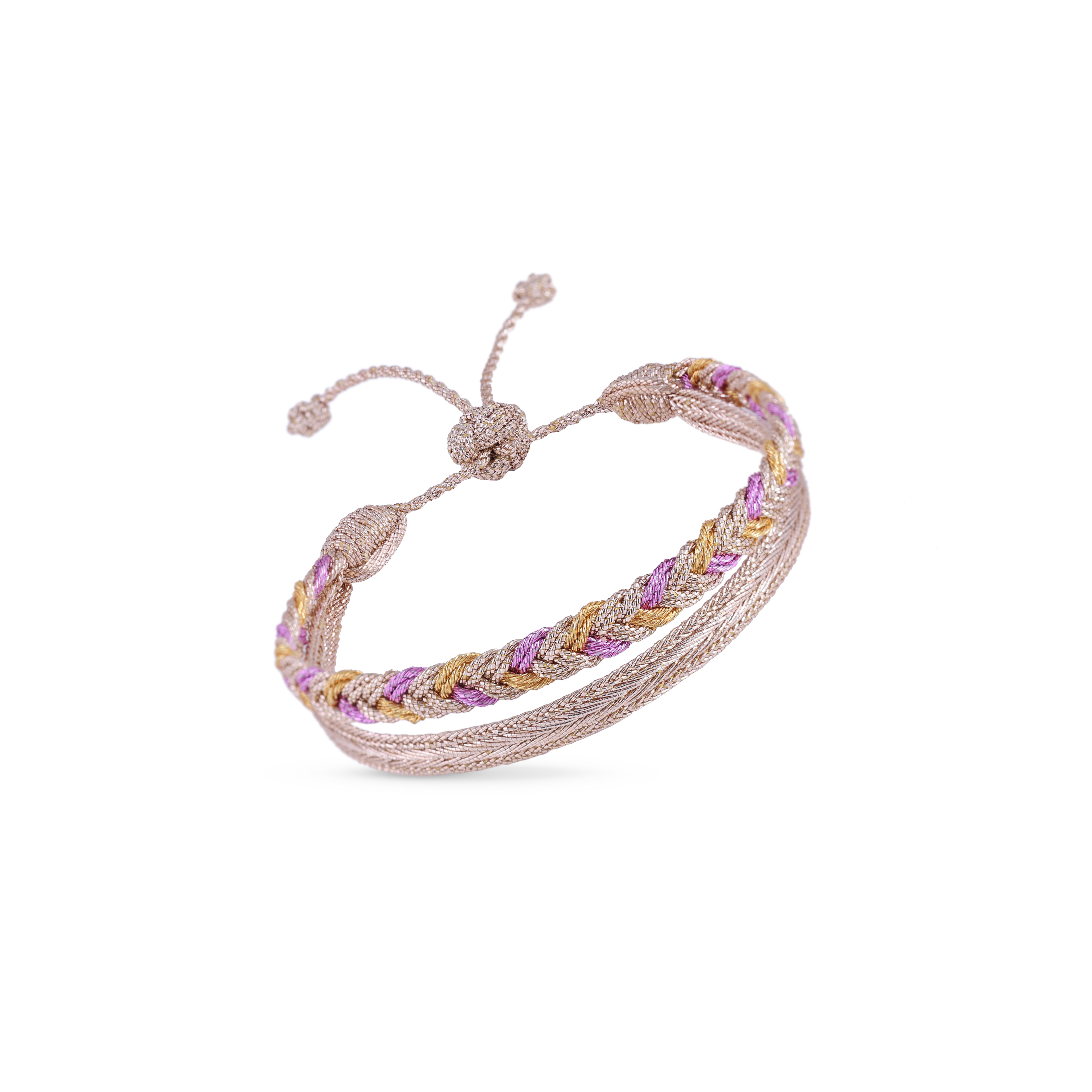 Duo Bracelet Eya nº2 Rose Gold Amber Hot Pink + Mini Arrow Rose Gold