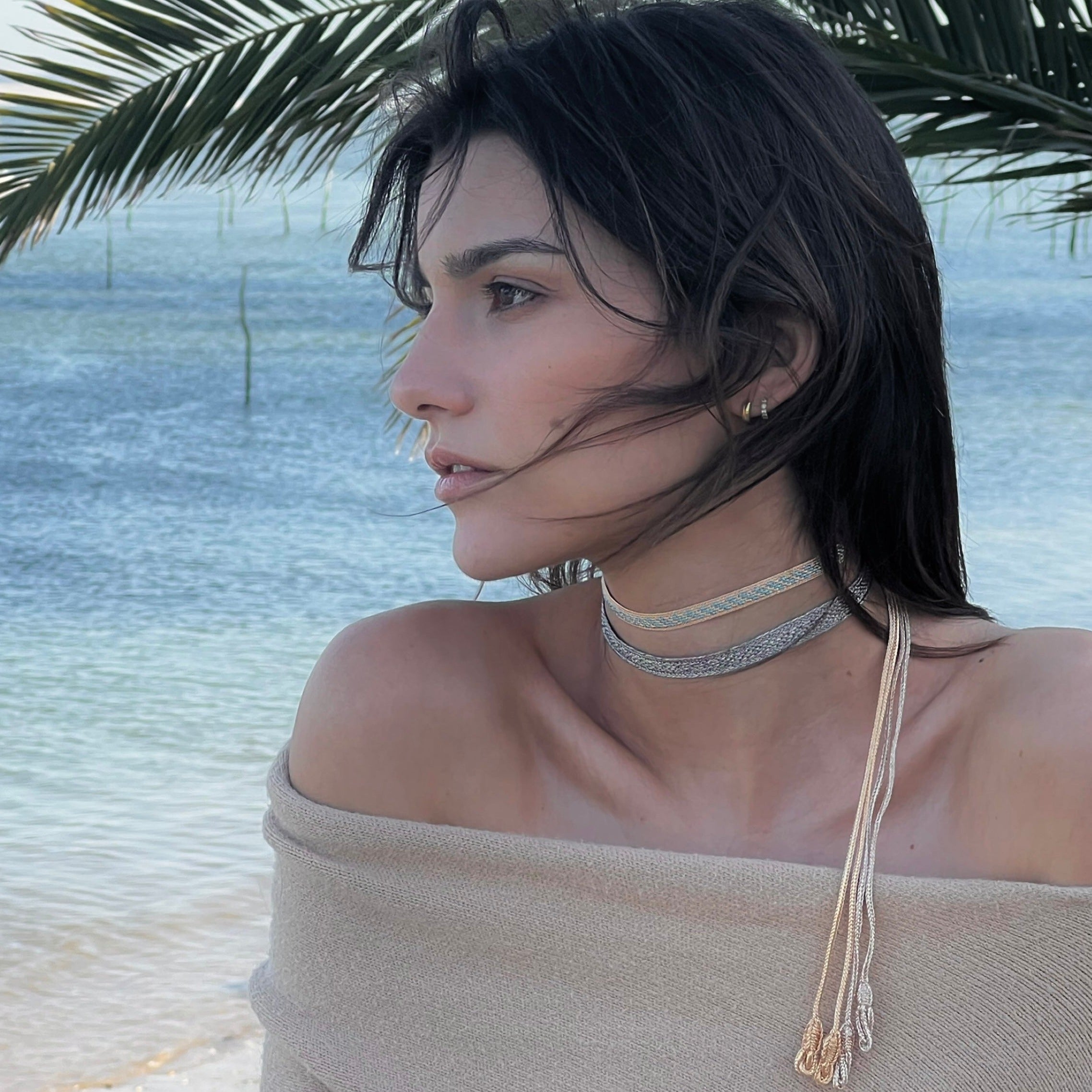 Izy n°2 choker in Peach Sky Blue