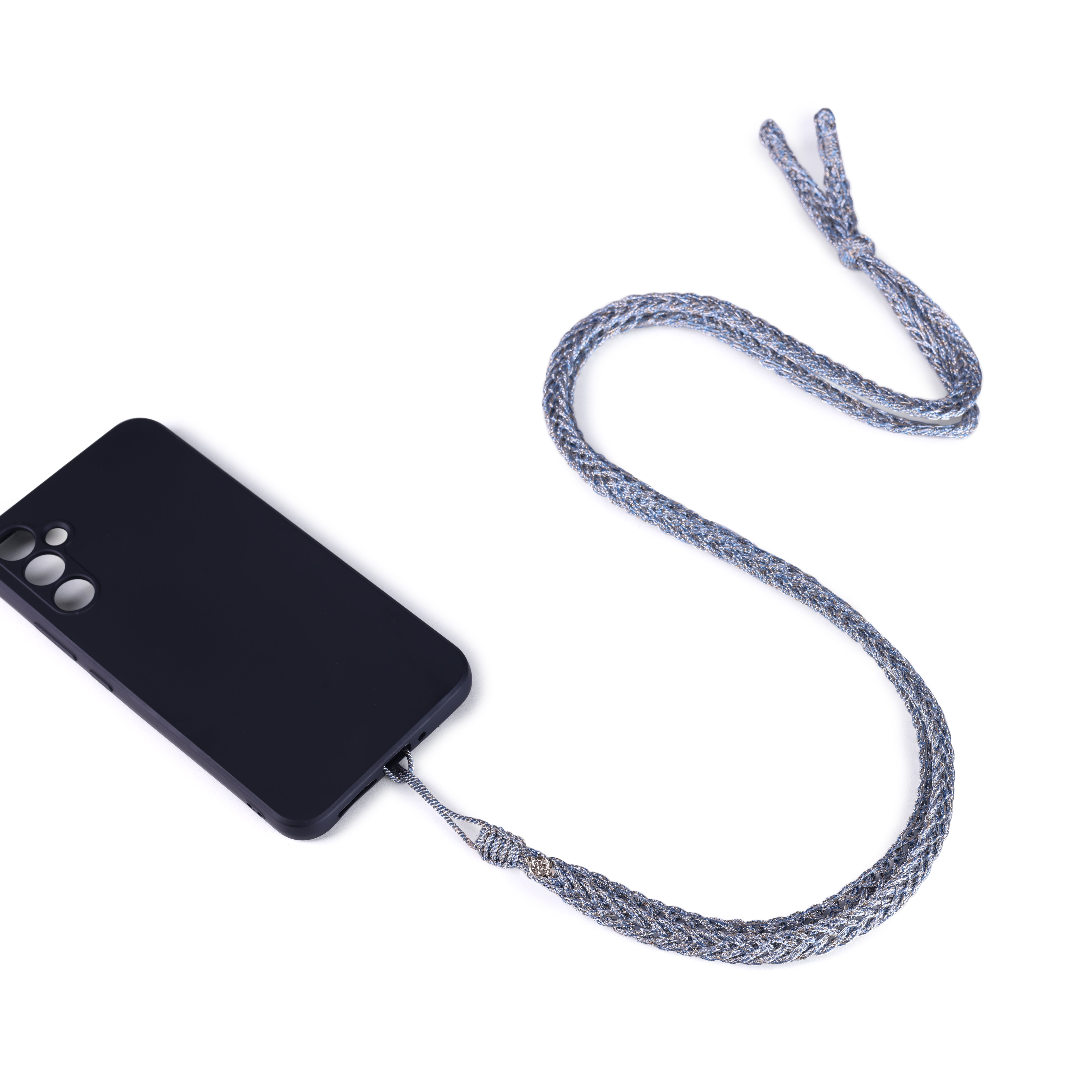 Maxi Braided Phone Strap in Peach Silver Blue