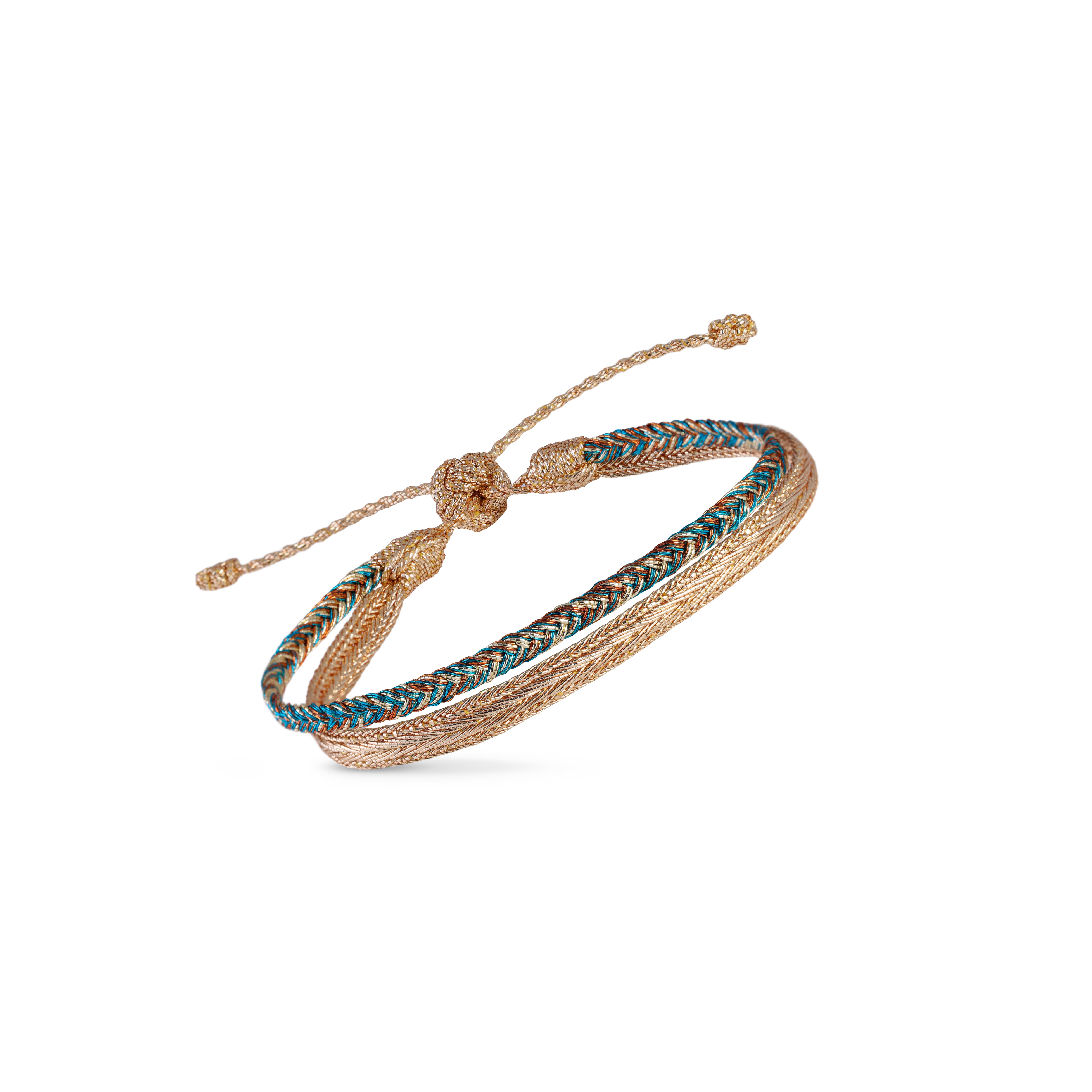 Duo Bracelet Mini Eya nº1 Gold Teal Cinnamon + Mini Arrow Gold