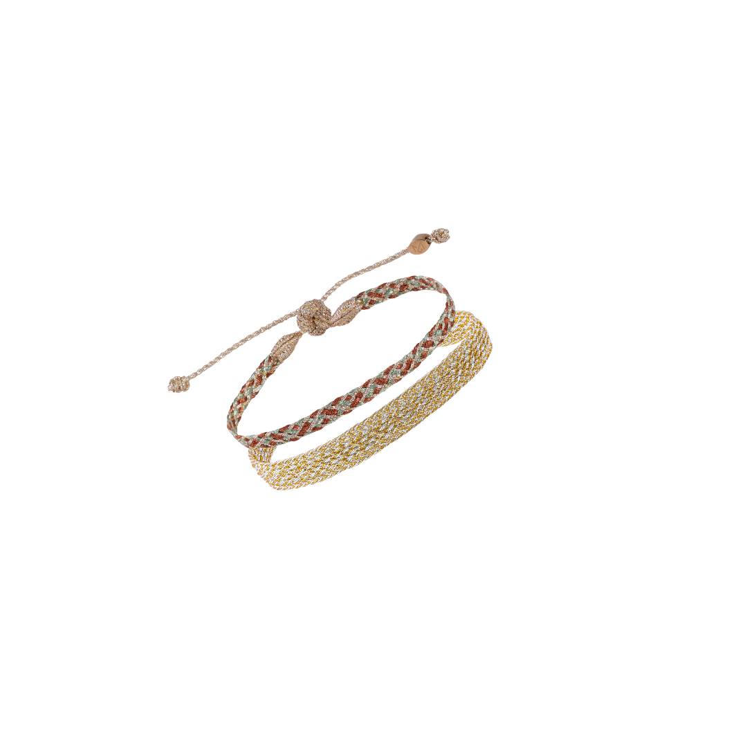 Duo Bracelet Mini Zaya nº2 in Rose Gold Toffee Pistachio + Izy Gold & Silver