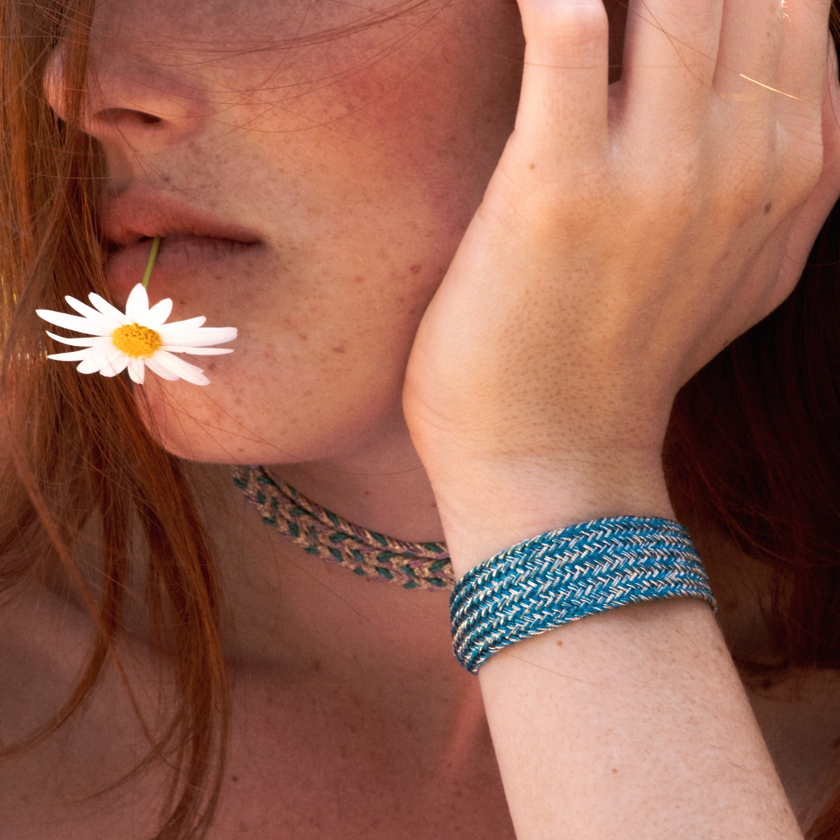 Maxi Ania nº1 Bracelet in Rose Gold Teal Blue