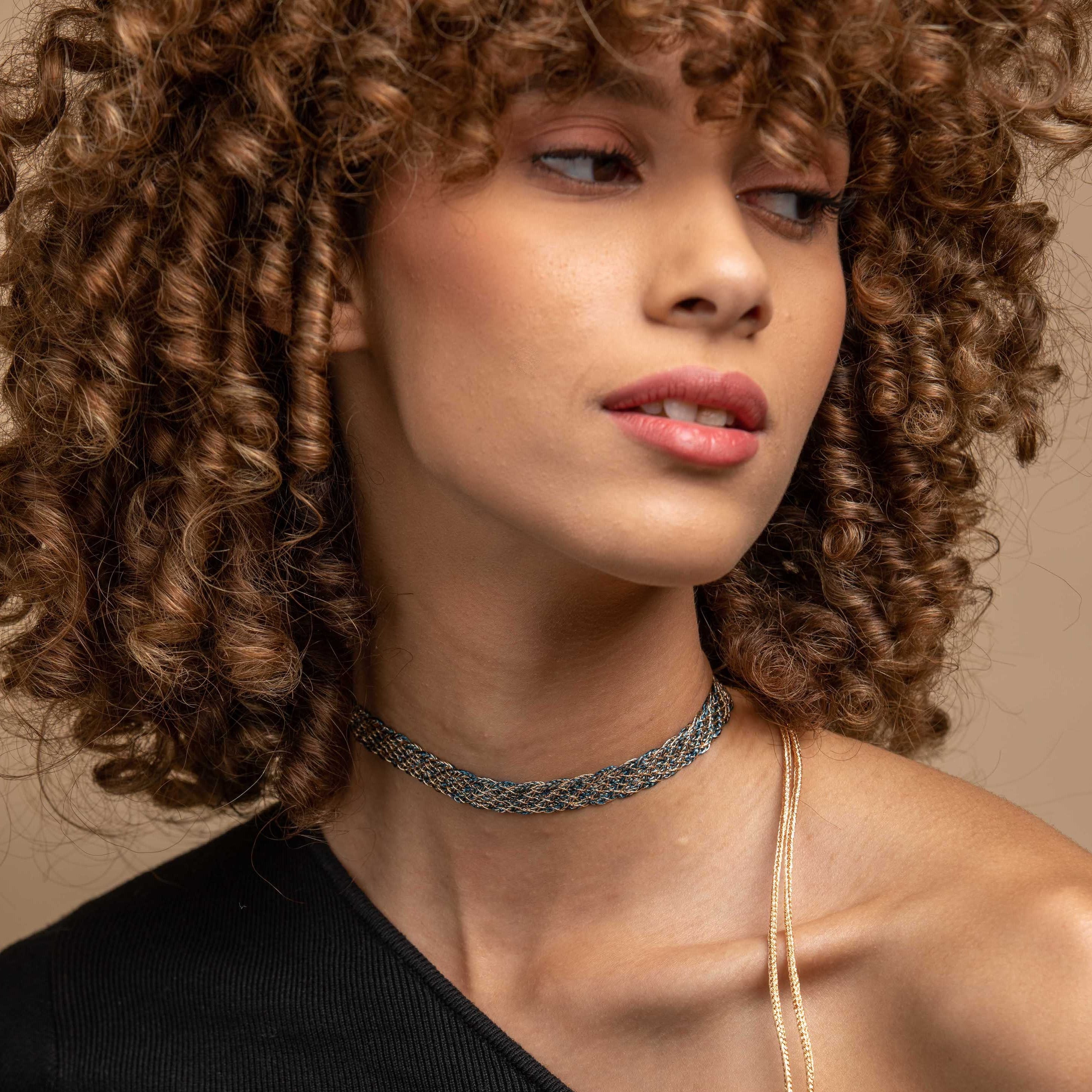 Lines II Choker in Peach Royal Blue