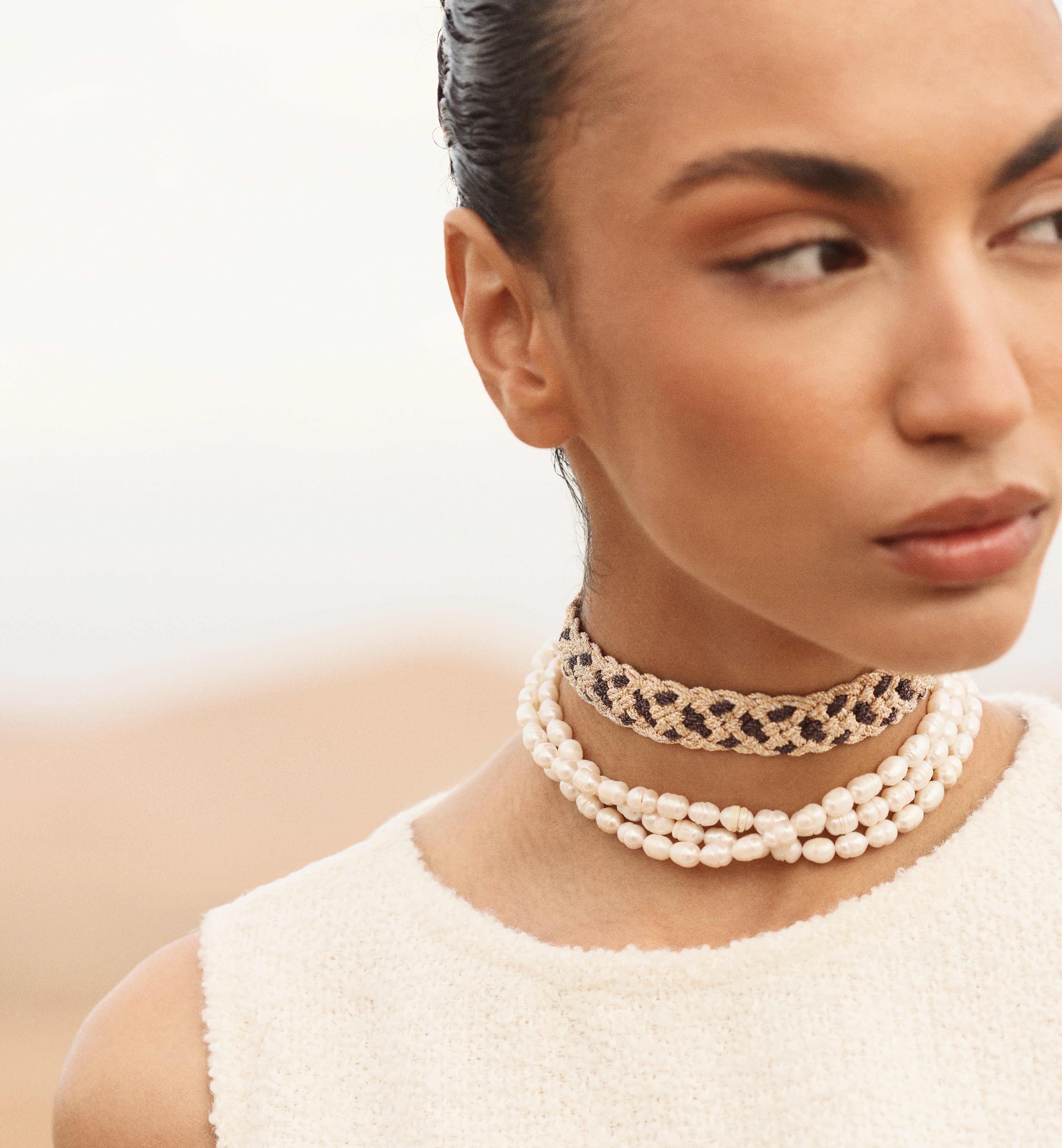 Izem n°2 Choker in Peach & Silver Fig