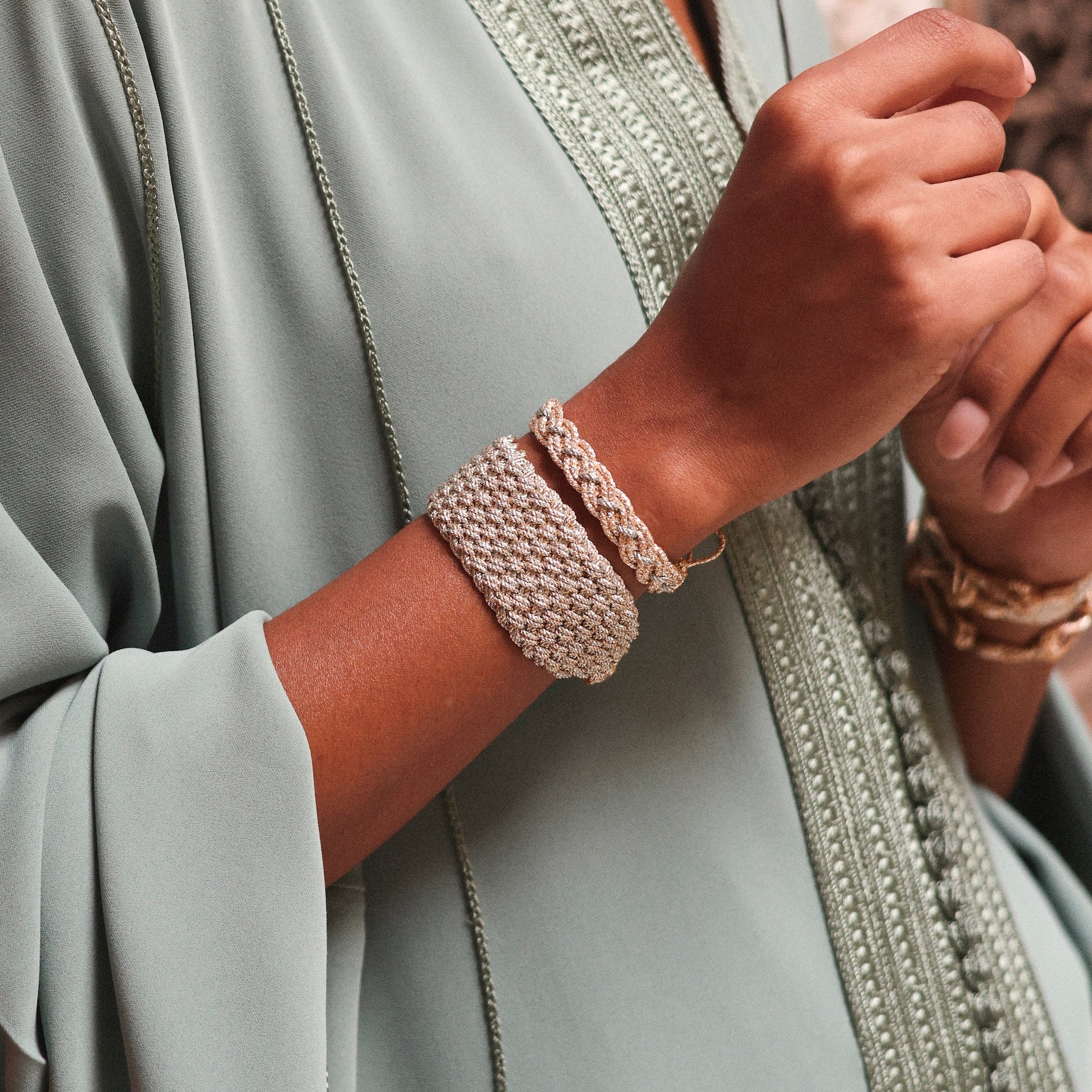 Maxi Diyah nº1 Bracelet in Peach & Silver Metallic Almond