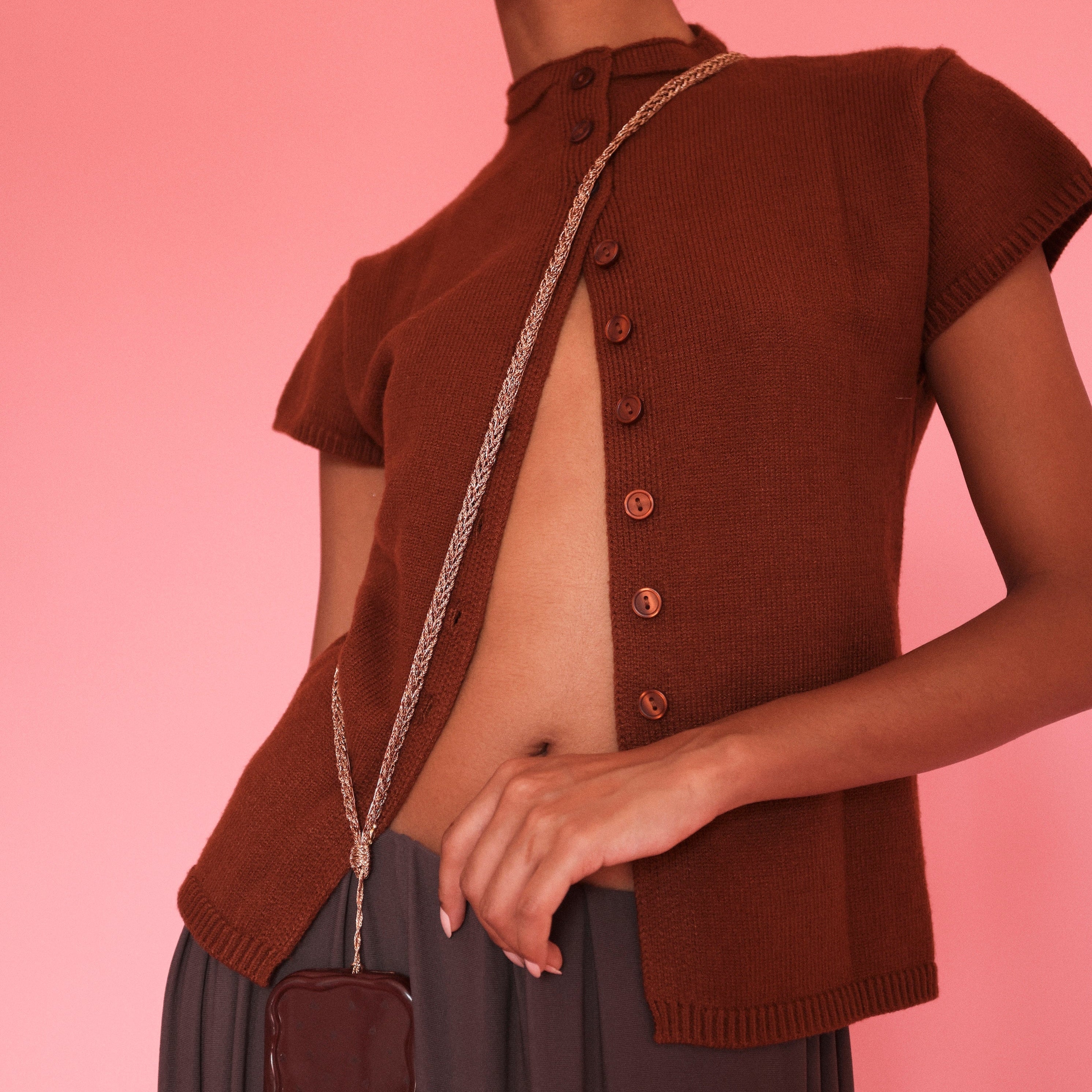 Maxi Braided Phone Strap in Peach Choco Brown