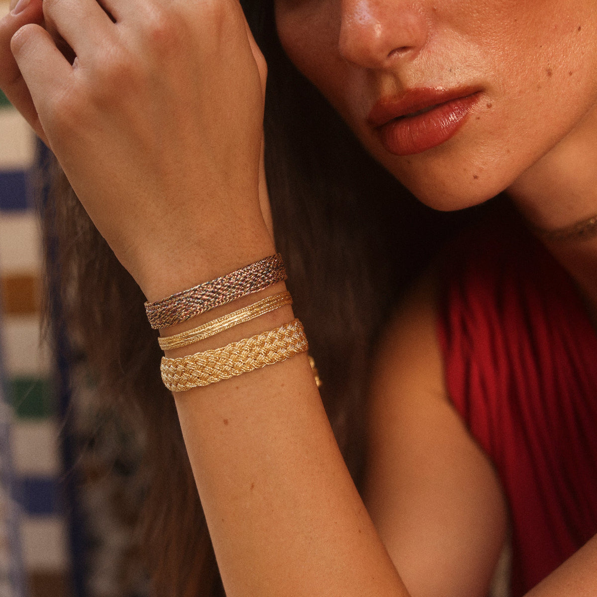 Izy nº1 Bracelet in Gold Petrol Burgundy