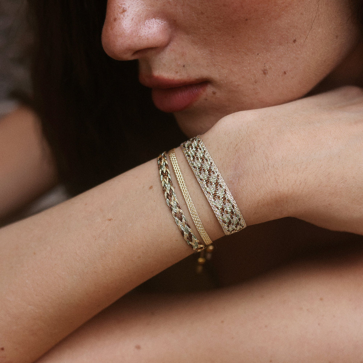 Tarza nº3 Bracelet in Gold & Silver Pistachio Chestnut