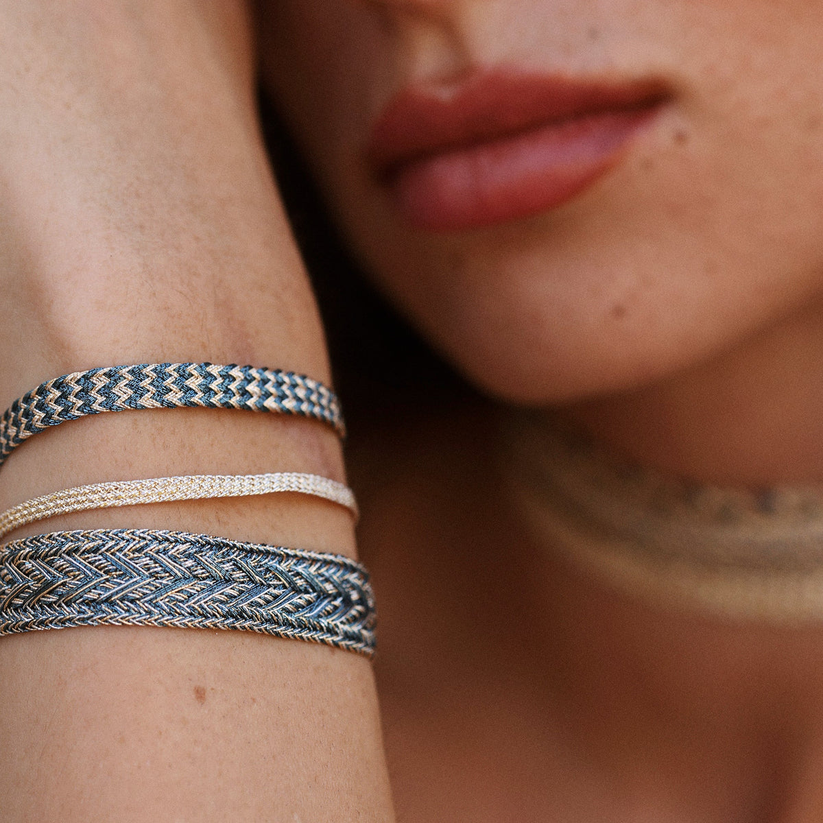 Ania nº2 Bracelet in Peach & Silver Bright Petrol