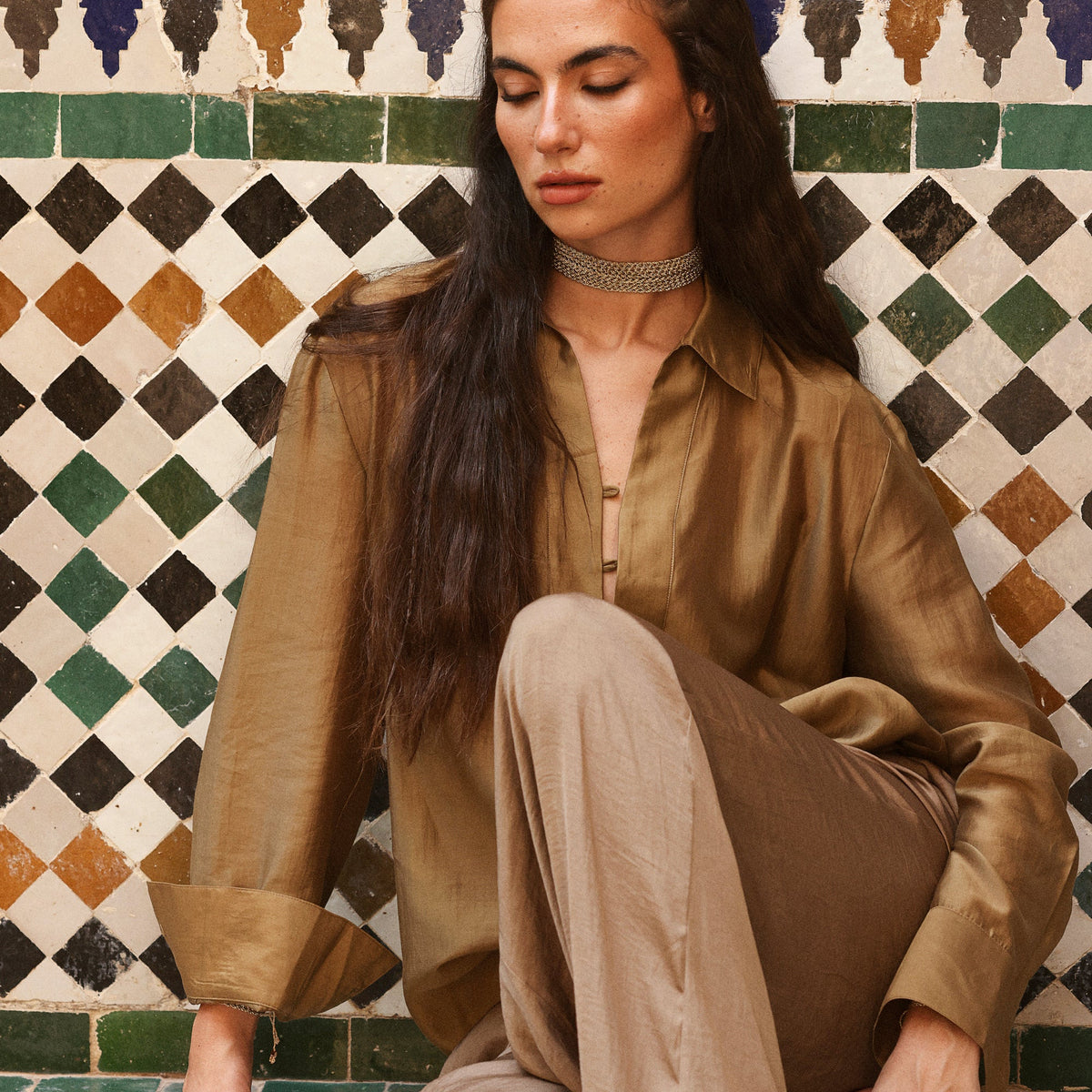 Uzoud nº1 Choker in Peach & Silver Pistachio Chestnust