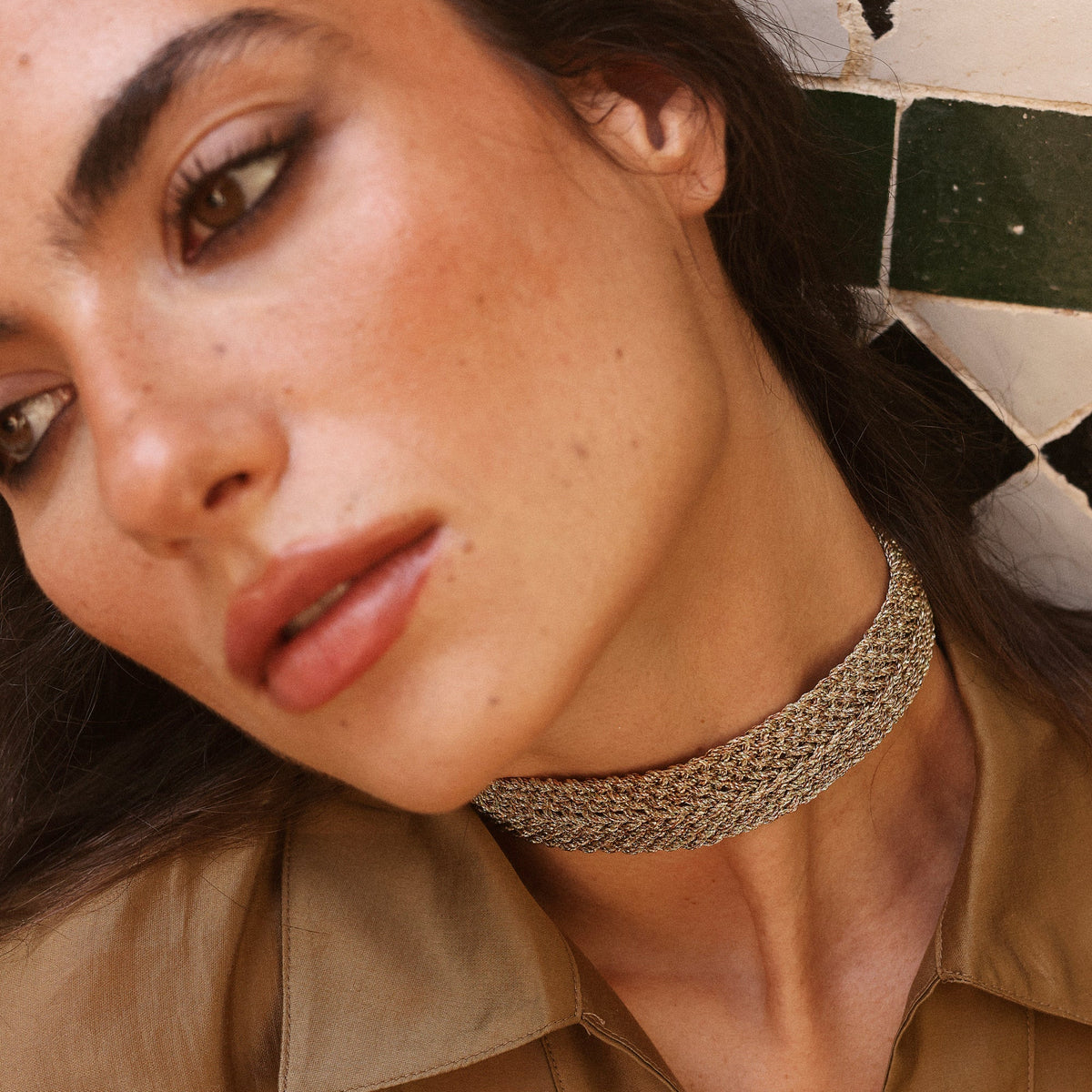 Choker Uzoud nº1 en Peach & Silver Pistachio Chestnust