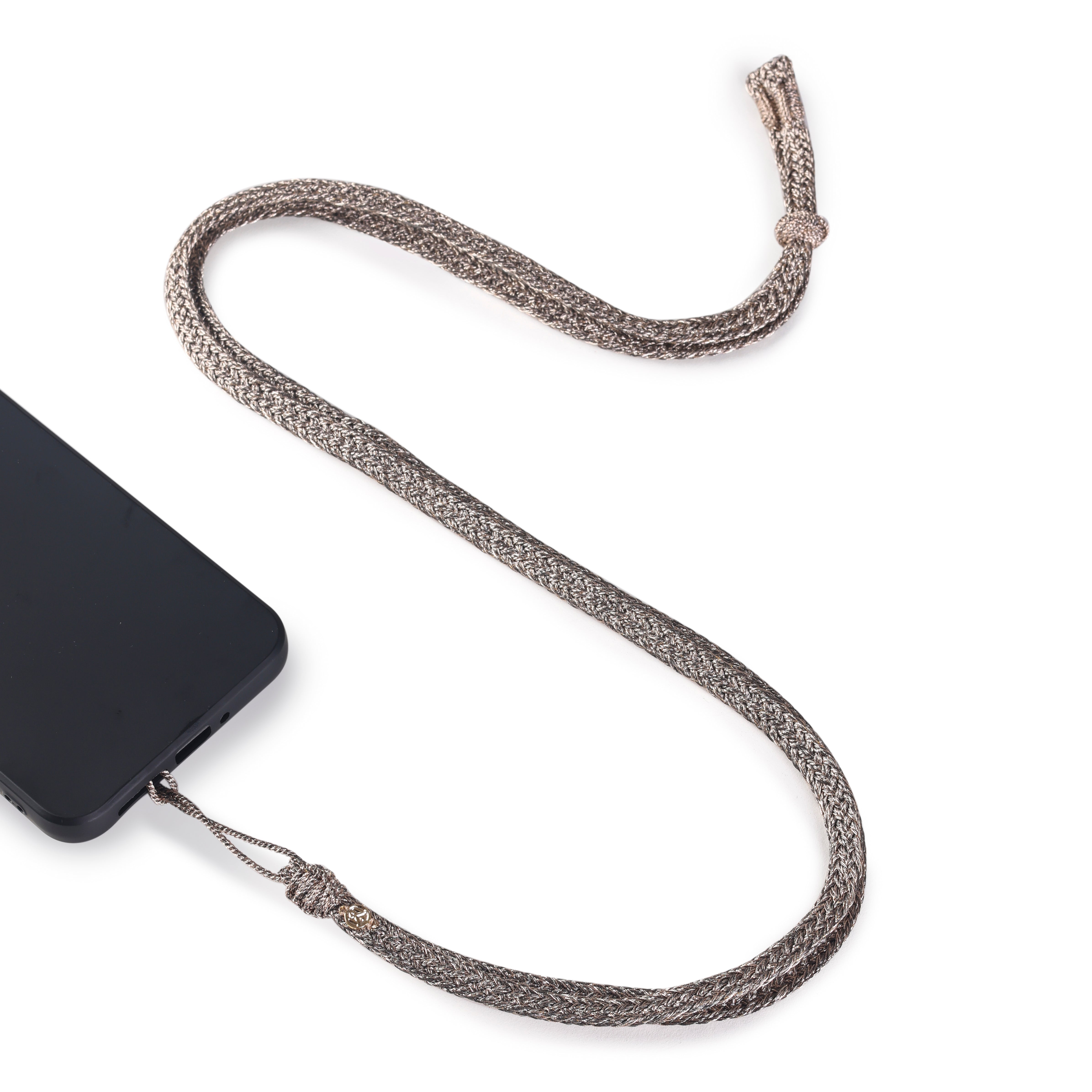 Flat Braided Phone Strap in Rose Gold Grey Taupe