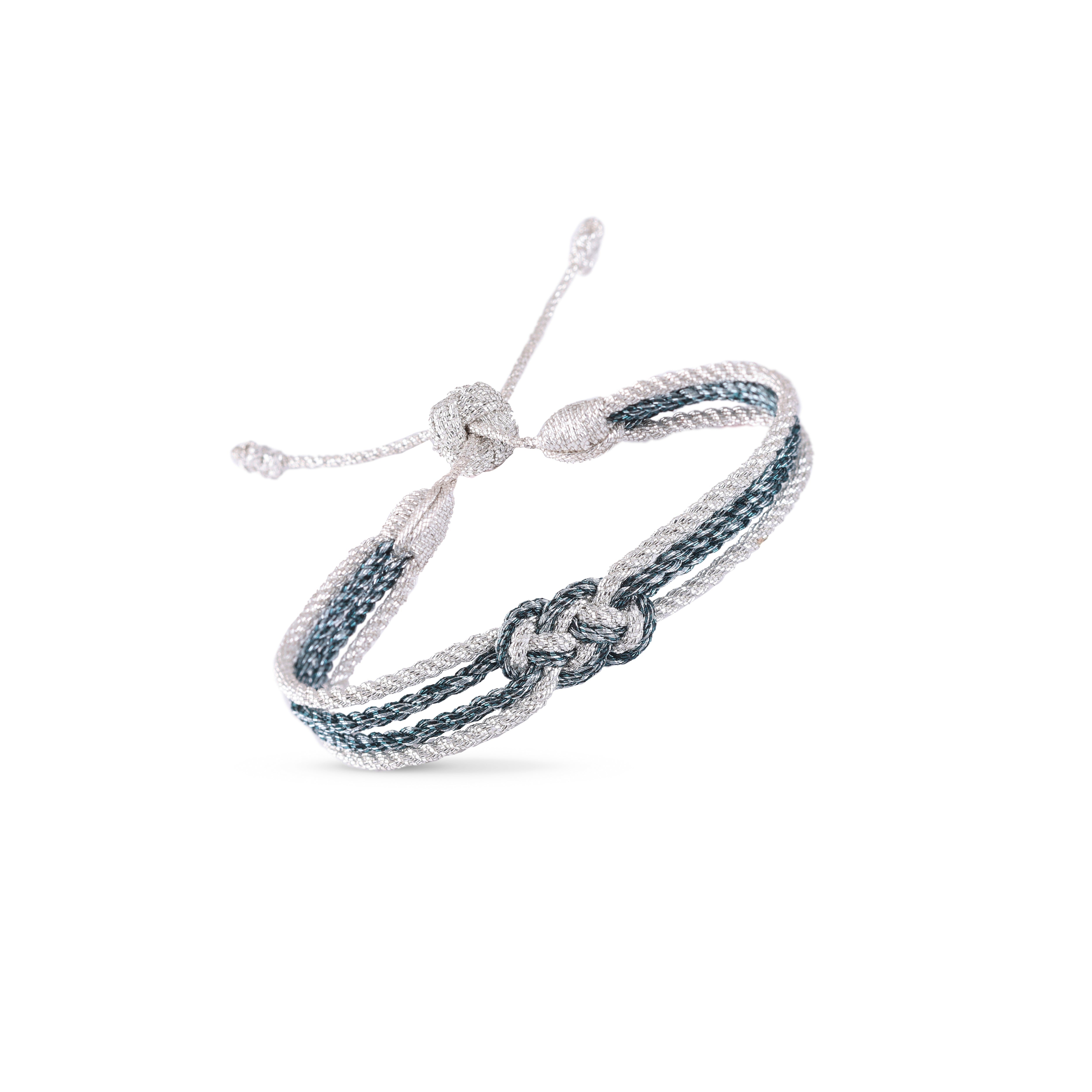 Knot nº2 Bracelet in Silver Petrol Blue