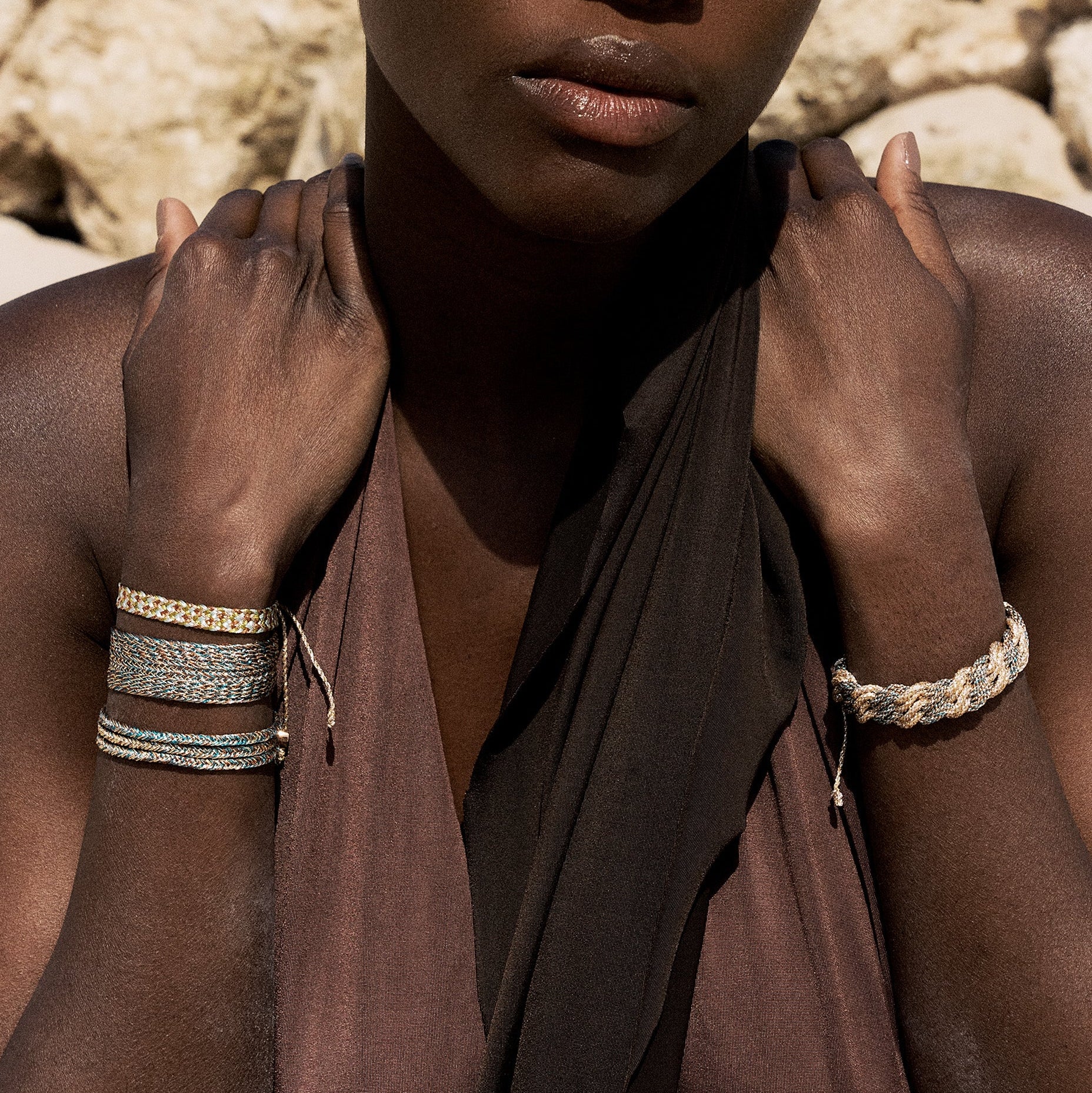 Waves nº2 bracelet in Peach & Silver Teal Cinnamon