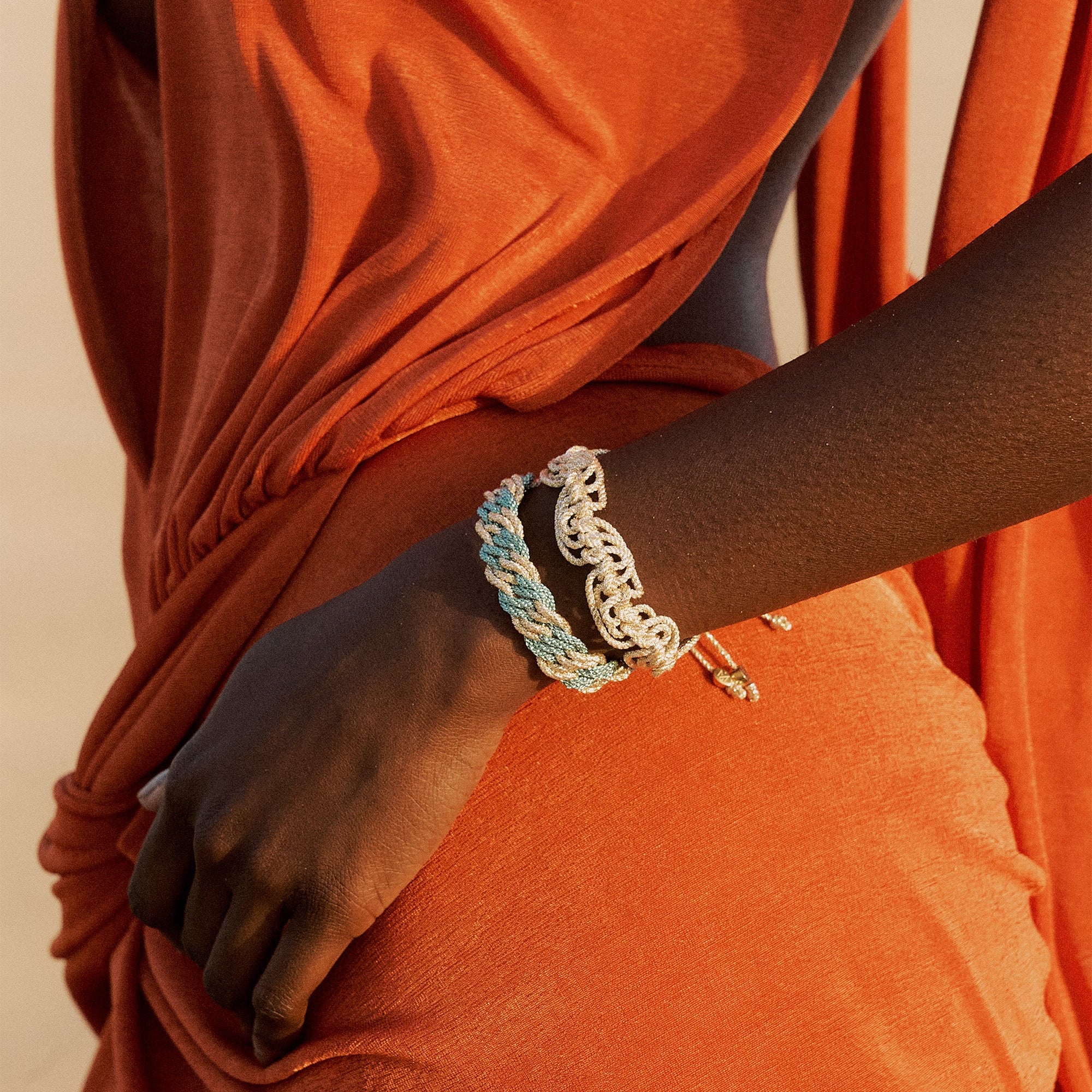 Waves nº2 Bracelet in Gold & Silver Sky Blue