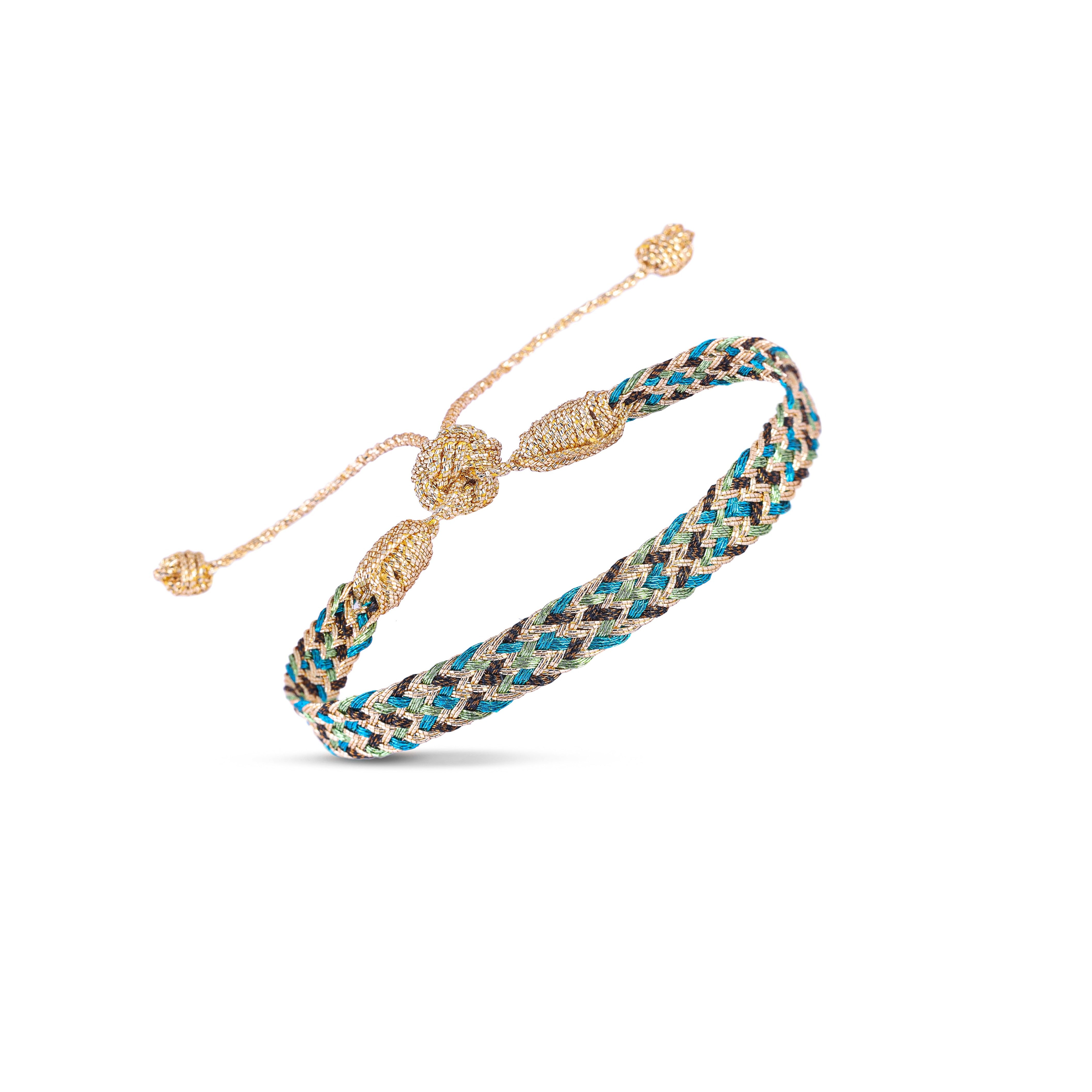 Ania n°2 Bracelet in Gold Olive Teal Blue