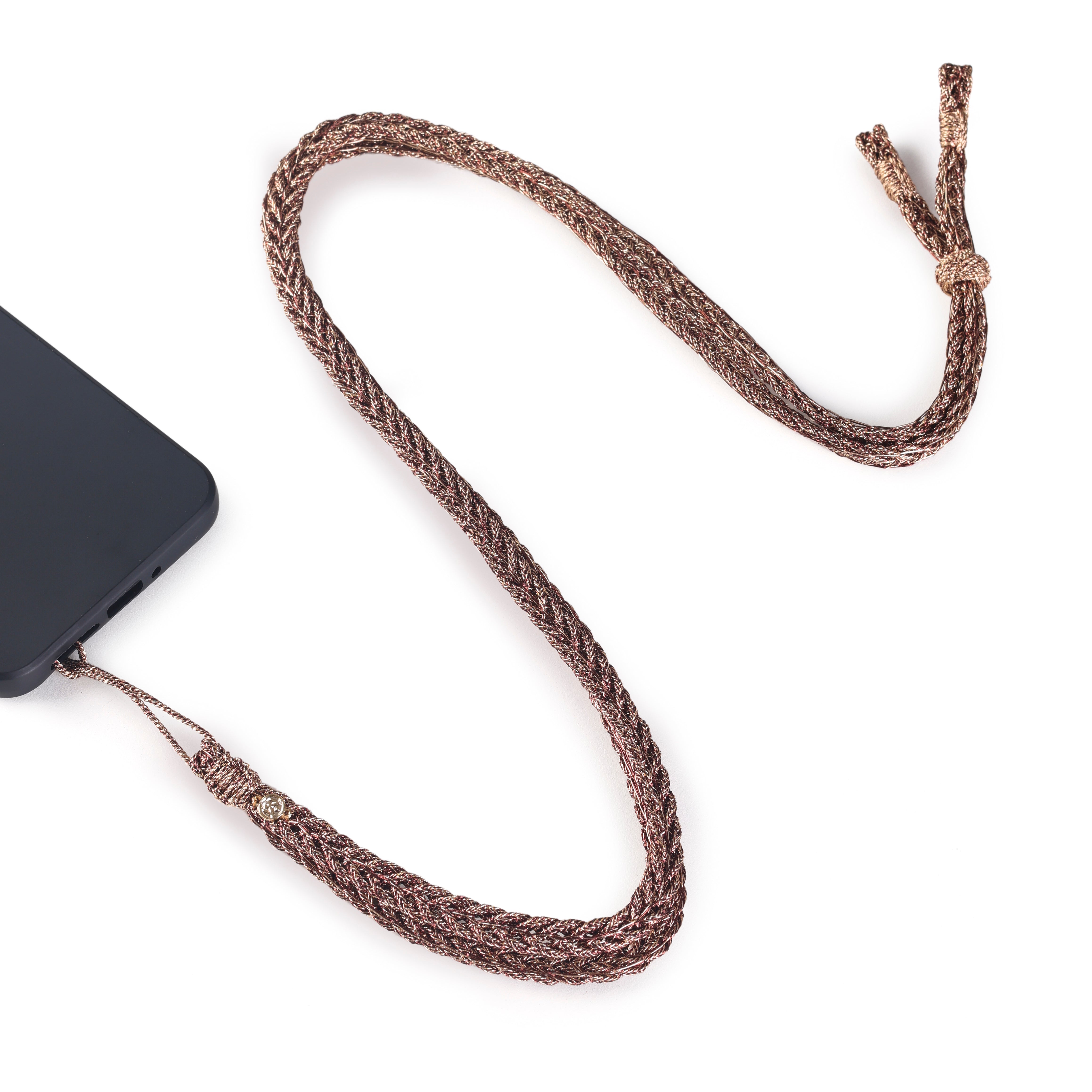Maxi Braided Phone Strap in Peach Choco Brown